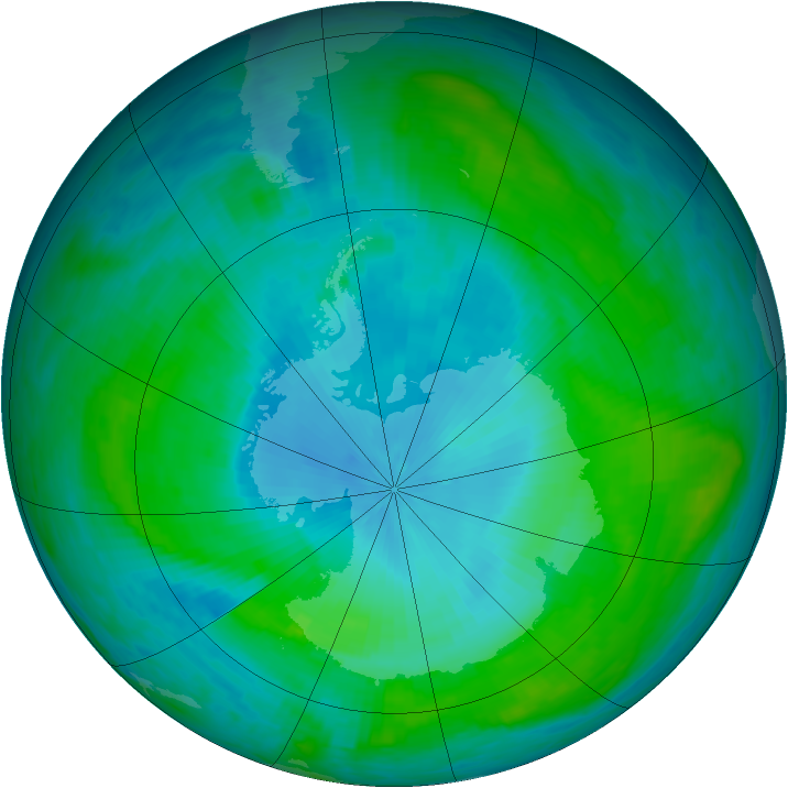 Antarctic ozone map for 07 February 1988